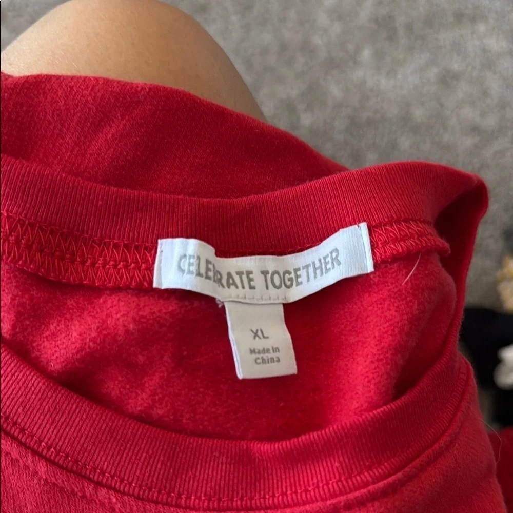 Red Crewneck Sweater with Santa and Festive Design